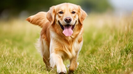 Happy golden retriever running