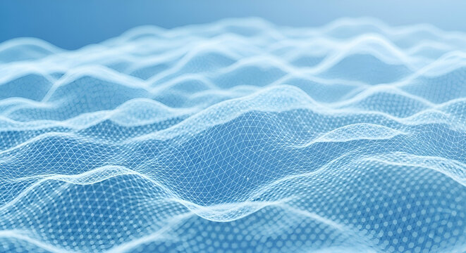 Baby blue digital mesh wave background, soft motion and abstract feel