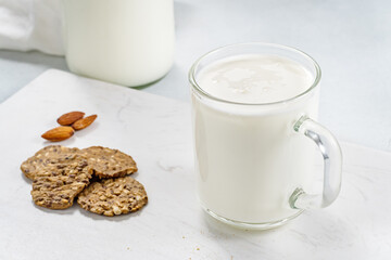 Kefir with whole grain bread and almonds