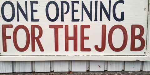 Obraz premium One Opening for the Job Hand-painted Sign, White Wood, Rustic, Job Application Job Application, Hiring