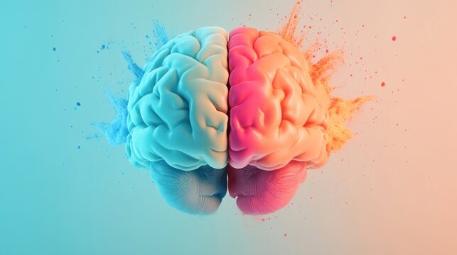 Divided brain with colorful burst