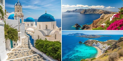 Santorini Collage Churches, Coastline, Aegean Sea, Island Views, Greece, Travel Photography Santorini, Greece
