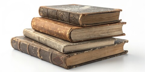 Stack of Four Antique Books Leather-Bound, Aged, Vintage, Library, History, Composition, Close-up Antique Books