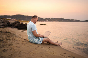 Relaxing evening at the beach with family enjoying sunset waves