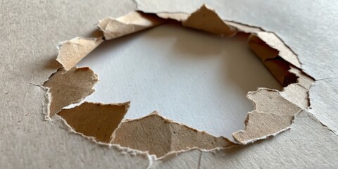 Torn Cardboard Hole Macro Photography, Circular Composition, Textured Background Keywords texture, hole
