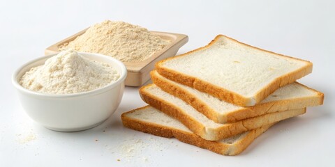 White Bread and Flour Studio Still Life Composition, Food Photography, Baking Ingredients, Wheat Flour, Bread Making Bread making, food photography