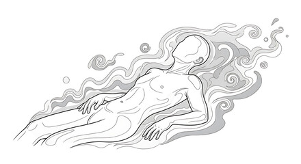 Obraz premium Surreal Reclining Figure Vector – Conceptual Mental Rest Illustration