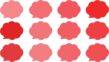 赤系の12色の雲の形をした吹き出しセット。
内側に白い破線があり、ポップな印象。