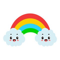 Cute kawaii rainbow with smiling face – cartoon weather vector illustration for kids