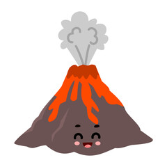 Cute kawaii volcano with happy face &ndash; cartoon nature vector illustration for kids
