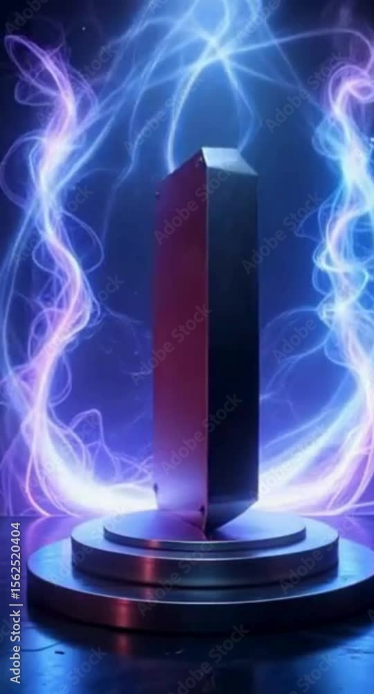 Poster abstract geometric podium with swirling energy field and grid patterns