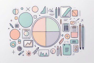 colorful 3d illustration of various objects and symbols on white background