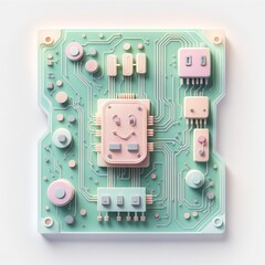 a 3d illustration of computer motherboard on pink background