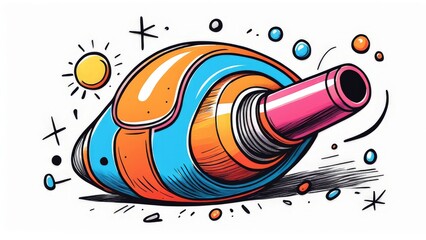 vector cartoon illustration of big blue and orange paint roller with colorful isolated on white background