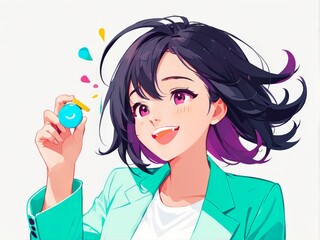 cute girl holding a glass of milk in the morning.