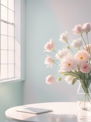 vase with beautiful flowers and on table