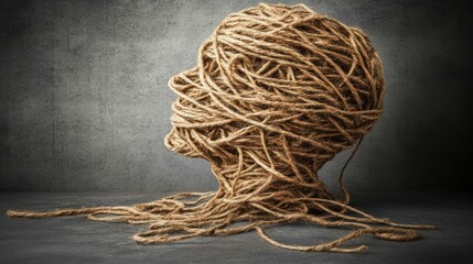 Abstract head wrapped in string