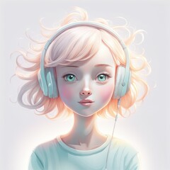 digital illustration of cute girl with headphones