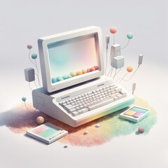 3d image. computer technology background with keyboard.