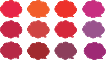 Gardinen Pop Art 赤系の12色の雲の形をした吹き出しセット。 内側に白い破線があり、ポップな印象。  © kyon