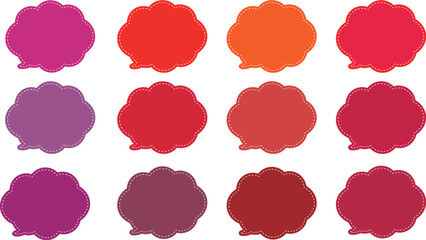 赤系の12色の雲の形をした吹き出しセット。
内側に白い破線があり、ポップな印象。