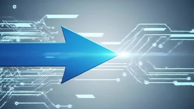 Blue arrow with circuit pattern representing digital progress or data flow
