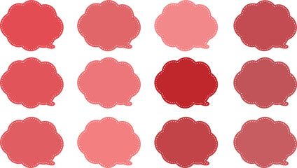 赤系の12色の雲の形をした吹き出しセット。
内側に白い破線があり、ポップな印象。