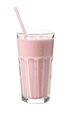 strawberry milkshake with straw, isolated PNG transparent background