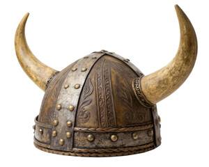  Ancient viking helmet with horns, isolated PNG transparent background