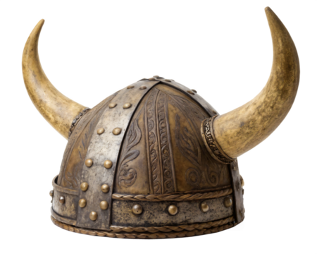  Ancient viking helmet with horns, isolated PNG transparent background