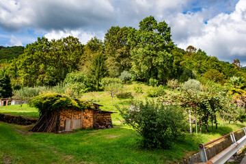Panoramic view of the rural landscape in Faedis, a picturesque village in northeastern Italy. The...