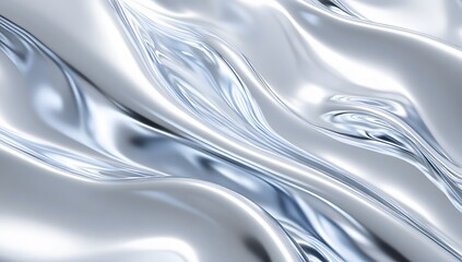 Shiny silver metallic surface with fluid waves and reflective texture