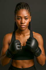 Confident African American Female Boxer in Fighting Stance
