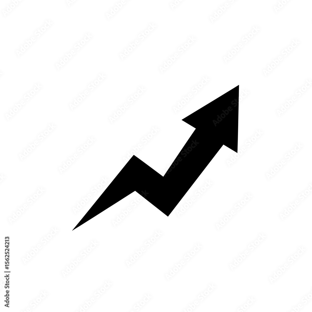 Poster an upward pointing arrow with jagged edges suggesting a rising graph or increasing trend is visible 