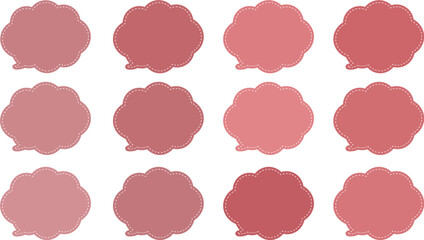 あずき色した１２色の吹き出しセット。ふきだしの内側に白い破線がある。ポップでかわいいベクター画像