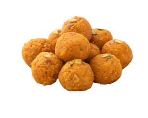 Motichur Ladu made from besan special festival indian sweets, isolated PNG transparent background