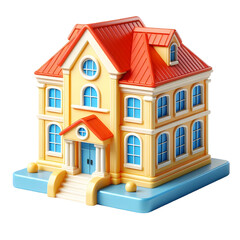 Charming cartoon house with red roof and blue windows isolated on transparent background