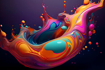A Vibrant Psychedelic Vortex of Swirling Liquid Paint, an Abstract 3D Ring of Multicolor Fluid Art