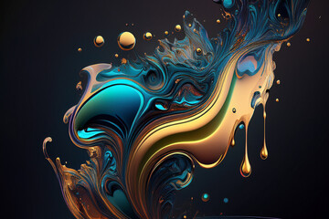 Luxurious Abstract Background with a Swirl of Liquid Gold and Deep Blue Metallic Ink, an Elegant Fluid Art Design