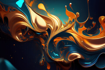 Luxurious Abstract Background with a Swirl of Liquid Gold and Deep Blue Metallic Ink, an Elegant Fluid Art Design