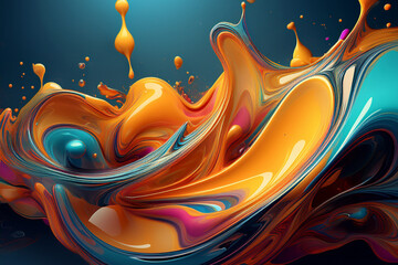 Luxurious Abstract Background with a Swirl of Liquid Gold and Deep Blue Metallic Ink, an Elegant Fluid Art Design