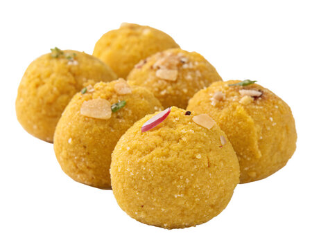 Motichur Ladu made from besan special festival indian sweets, isolated PNG transparent background