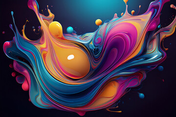 Abstract Panoramic Banner of a Dynamic Liquid Art Flow, Vibrant 3D Background with a Mix of Orange and Blue Colors