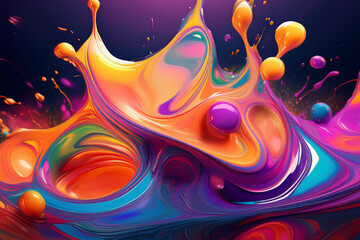 Abstract Panoramic Banner of a Dynamic Liquid Art Flow, Vibrant 3D Background with a Mix of Orange and Blue Colors