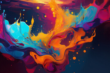 Dynamic Abstract Swirl of Colorful Liquid Paint, 3D Fluid Art Background with Vibrant Neon and Iridescent Tones