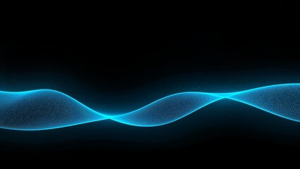 Illustration of a cyan data wave curving on a black background,light,art