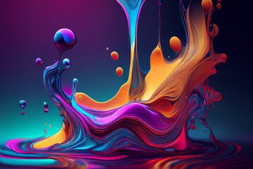 ibrant and Dynamic Abstract Liquid Splash, 3D Render of Colorful Fluid Art with Neon and Holographic Gradients