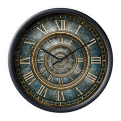 Obraz premium Intricate roman numeral clock face with infinite spiral effect isolated on transparent background