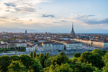 A sunset view of Turin in Italy