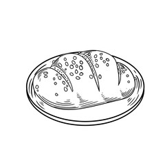 Original hand-drawn illustrations of bread on a plate in a minimalist, linear style. Ideal for posters, bakeries, cafe menus, and graphic design.
